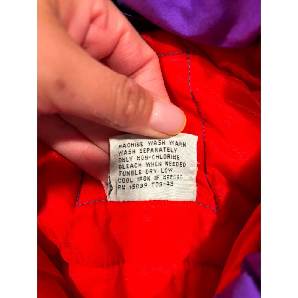 Vintage Kids M 10-12 Colorblock Ski Jacket Red Purple Green Retro 90s Puffer - Picture 2 of 12